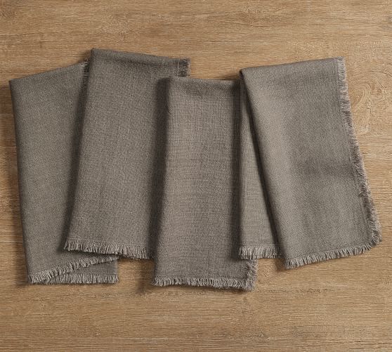 Frayed Oversized Linen Napkins, Set of 4 - Mocha | Pottery Barn (US)