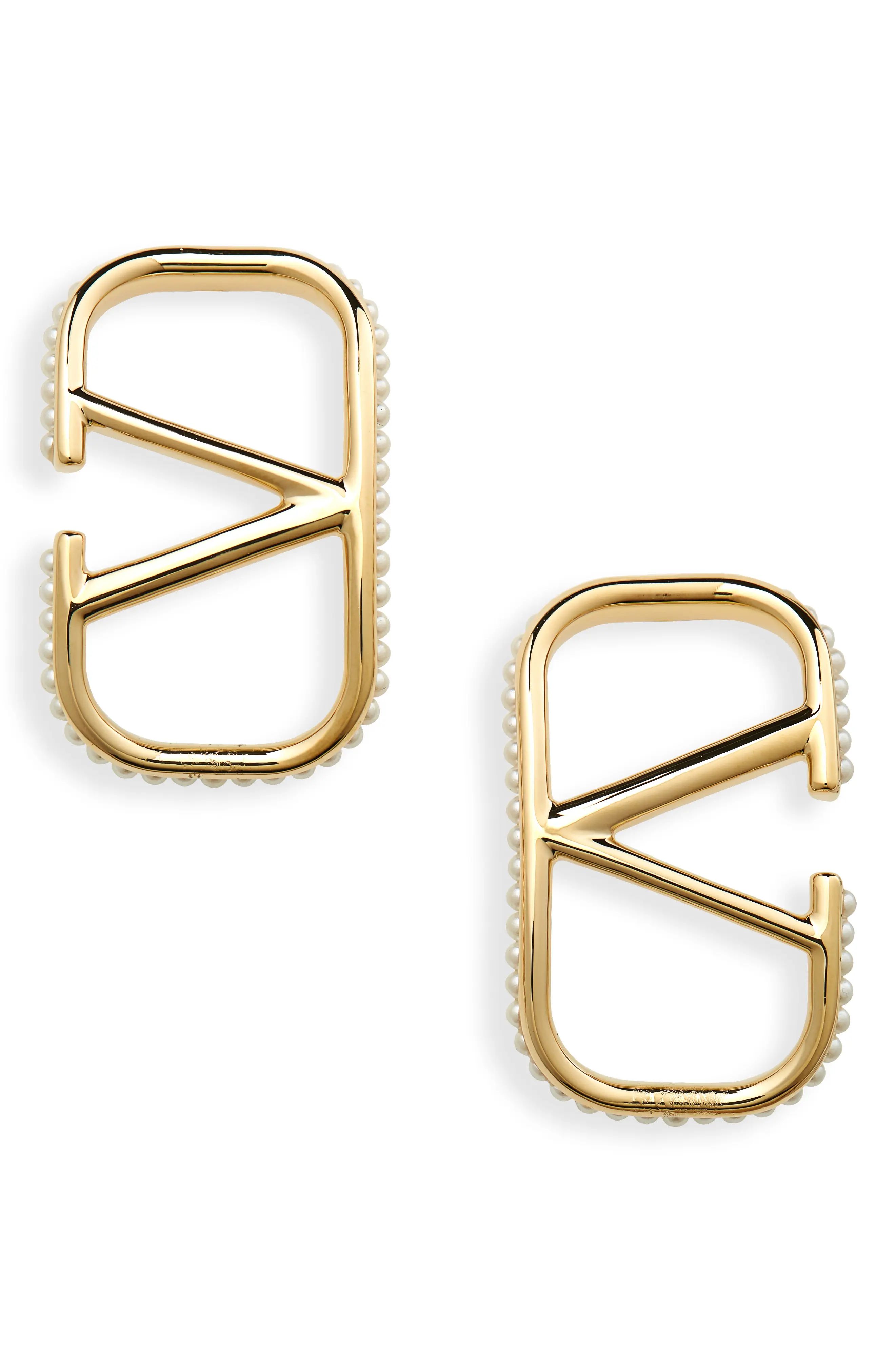 Valentino Garavani VLOGO Imitation Pearl Embellished Earrings in Gold at Nordstrom | Nordstrom