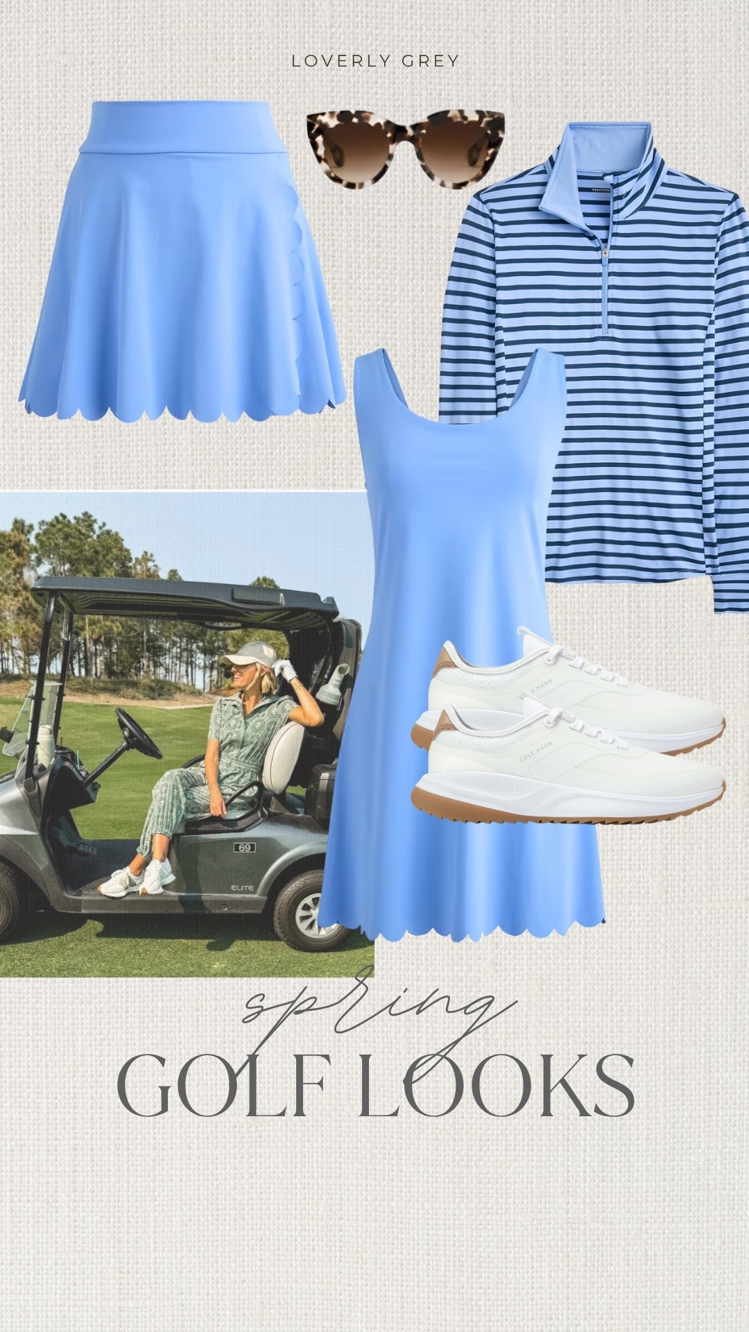 Loverly Grey golf course outfit idea. Loving the scalloped detailing on the dress and skirt!