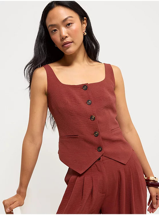 Rust Textured Co-ord Waistcoat | George