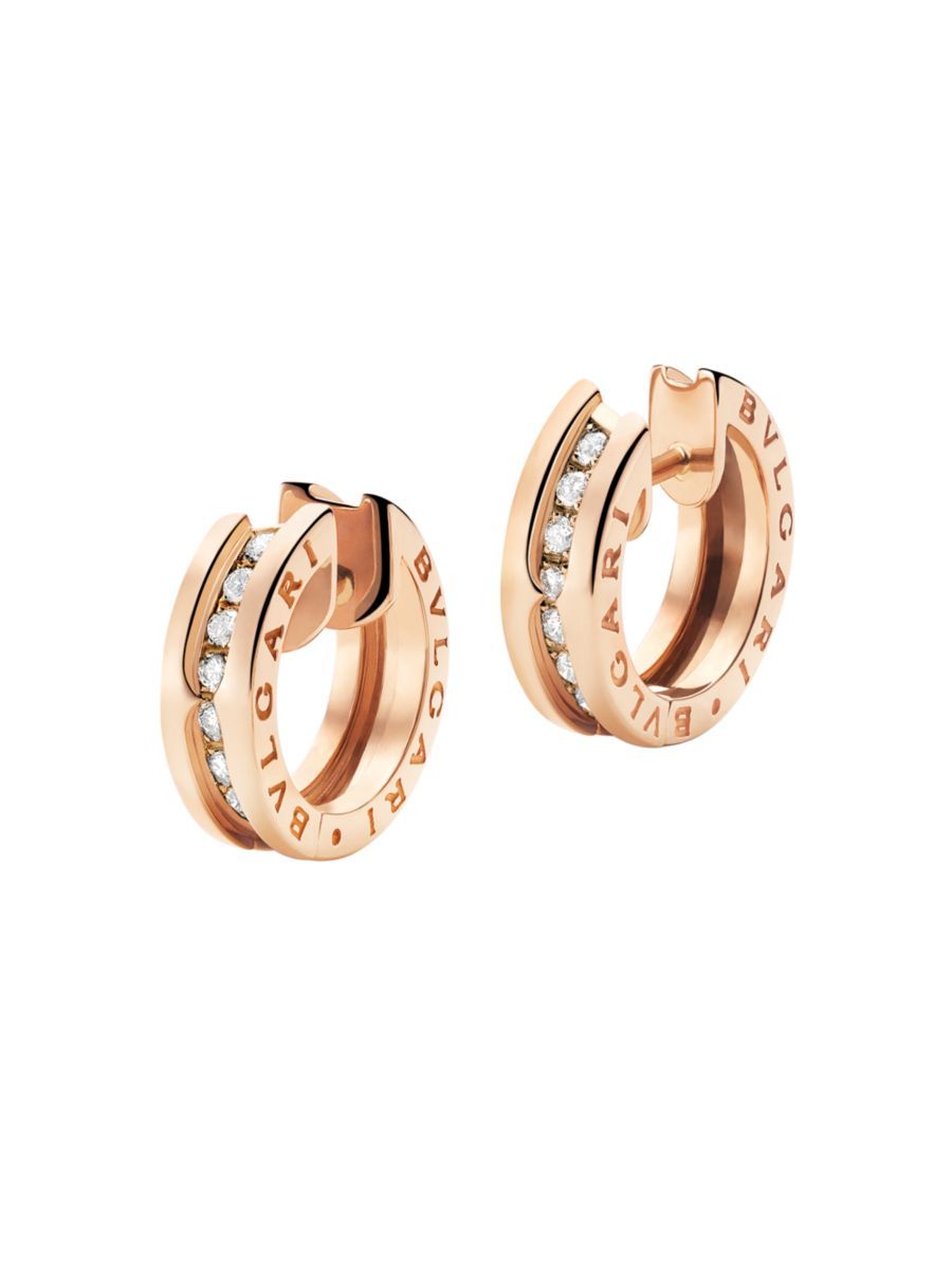 B.Zero1 18K Rose Gold & Diamond Huggie Hoop Earrings | Saks Fifth Avenue