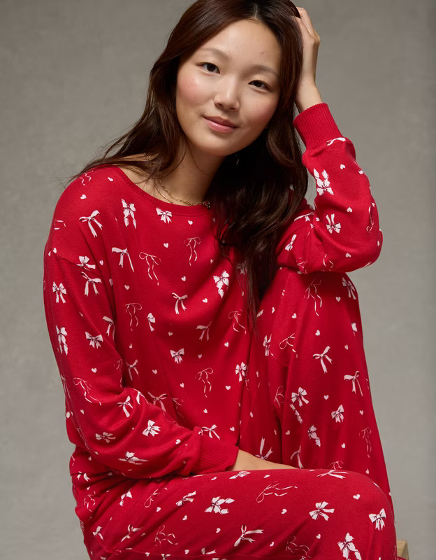 AE Luxe Plush Long-Sleeve & Pant PJ Set | American Eagle Outfitters (US & CA)