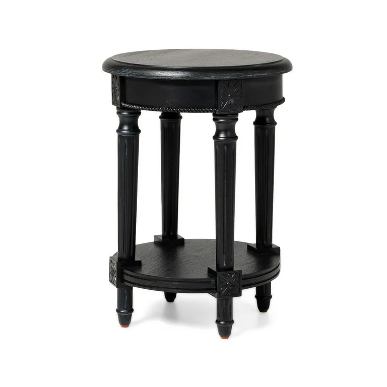 Maven Lane Pullman Traditional Round Wooden Side Table in Antiqued Black Finish - Walmart.com | Walmart (US)