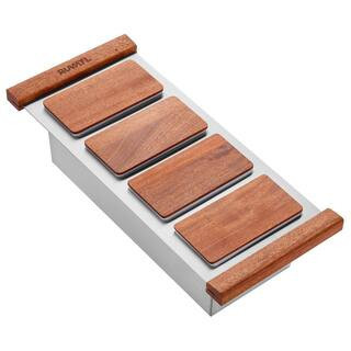 LedgeFit Stainless Steel Ice Chilled Condiment Tray with Solid Hardwood Covers for Workstation Sinks | The Home Depot
