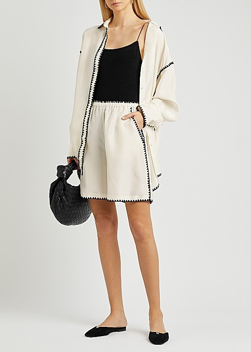 Ivory embroidered silk-satin shorts | Harvey Nichols (Global)