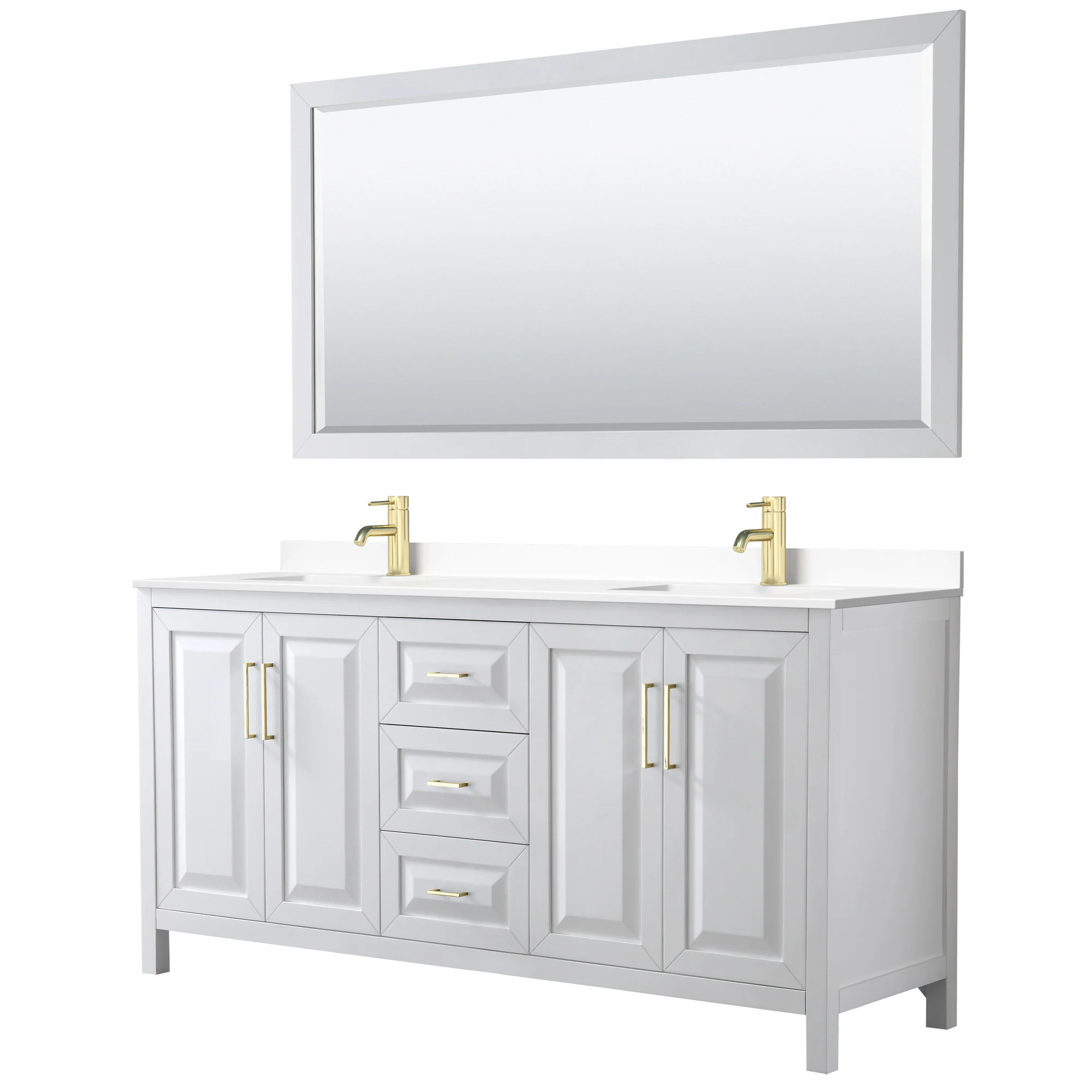 Wyndham Collection Daria 72-in White with Brushed Gold Trim Undermount Double Sink Bathroom Vanity with White Cultured Marble Cultured Marble Top | Lowe's
