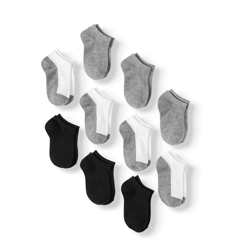 Wonder Nation Boys No Show Socks Non-Cushion, 10 Pack, Sizes S (4-8.5) - L (3-9) | Walmart (US)