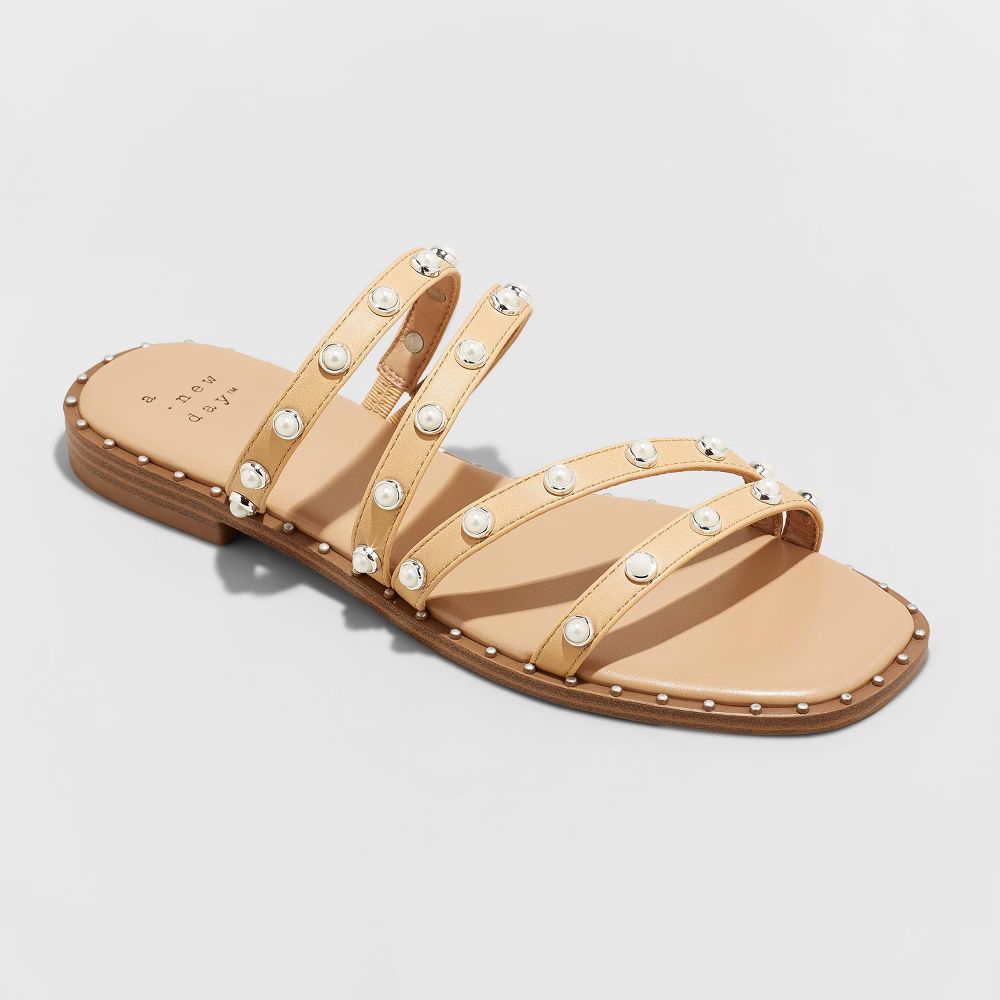 Women's Hollis Embellished Slide Sandals - A New Day Beige 6.5 | Target