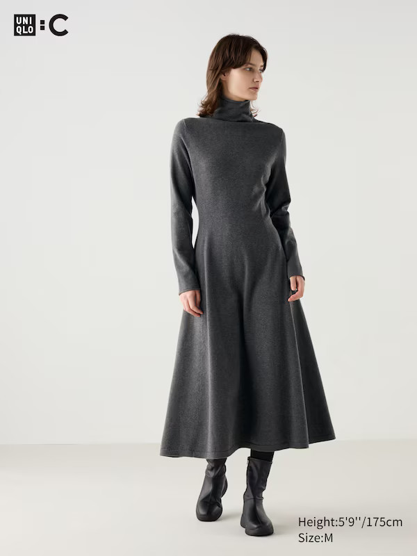 Smooth Souffle Flare Dress | Turtleneck | UNIQLO (US)