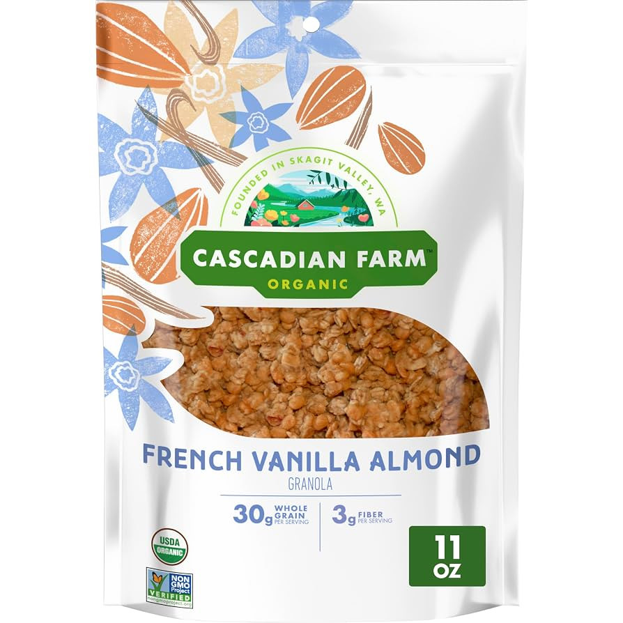 Cascadian Farm Organic Granola, French Vanilla Almond Cereal, Resealable Pouch, 11 oz | Amazon (US)