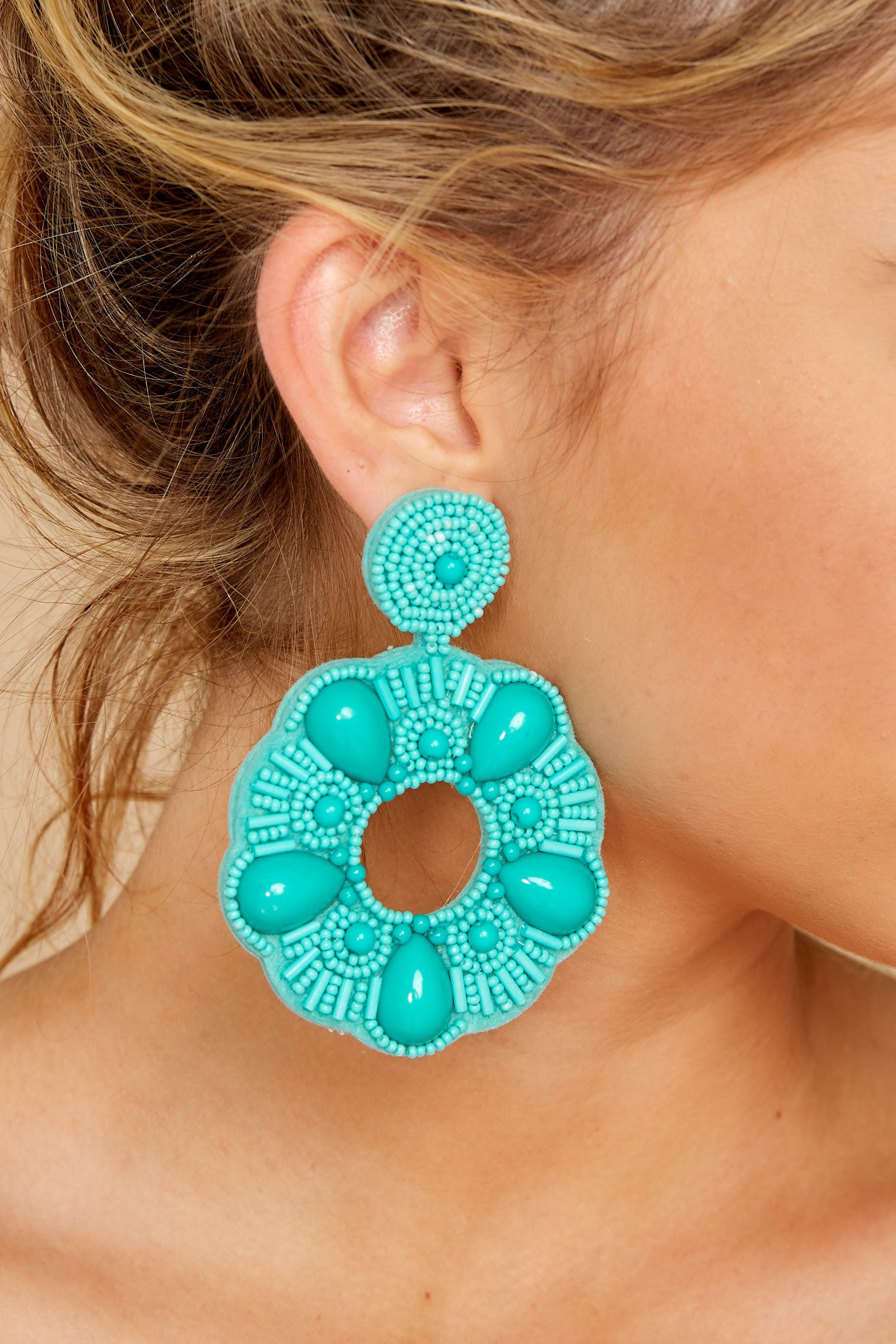 Search Is Over Turquoise Beaded Earrings | Red Dress 