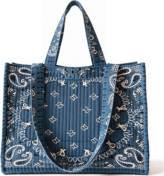 Quilted Bandana Tote Bag Cotton Shoulder Bag with Zipper | Amazon (US)