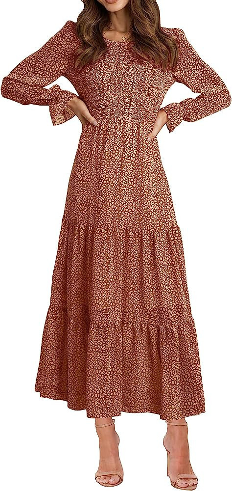 Women Casual Long Dresses Long Fall Dress Long Sleeve Maxi Dress With Sleeves Brown Maxi Dress | Amazon (US)