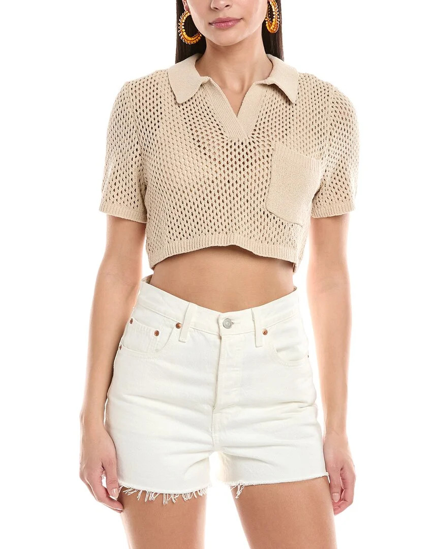 Onia Crochet Knit Cropped Polo Sweater | Shop Simon