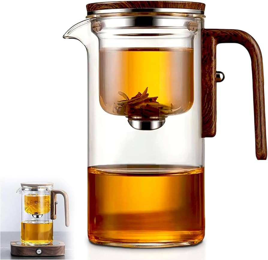 Enchanti Tea Pot, Enchantipot Magic Tea Pot, Water Separation Glass Teapot with Wooden Handle, New Press Control Tea Pot for Blooming Tea (700ml/26.5oz) | Amazon (US)