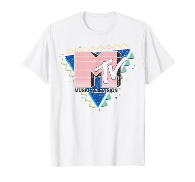 MTV Pink Stripes Logo 90's Retro Design Graphic T-Shirt | Amazon (US)