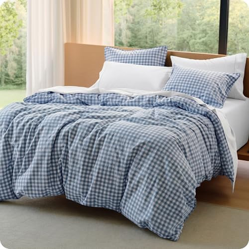 Bedsure PureWoven Gingham Duvet Cover Set Linen‑Like, King Size, 3-PC | Amazon (US)