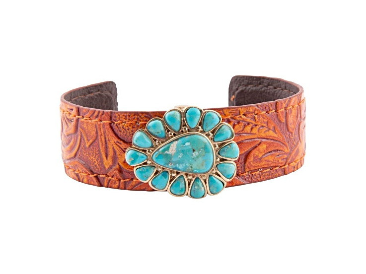 Barse Jewelry Blue Composite Turquoise Leather & Gold Tone Cuff Bracelet - 1XYHKA | JTV Jewelry