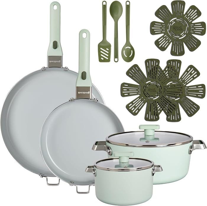 GoodCook Ceramic Cookware Set 14-Piece with Removable Handles, Nonstick Pots & Pans, Induction & ... | Amazon (US)