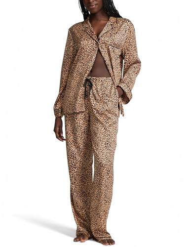 Victoria's Secret Satin Pajama Set, Long Sleeve Button Down & Pants, Pajamas for Women, Marzipan Leopard, XL | Amazon (US)