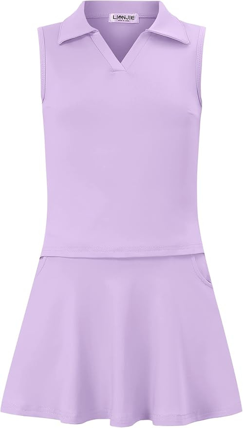 LIONJIE Kids Girls Tennis Golf Dress Outfit Sleeveless Dress with Pockets Athletic Skorts and Pol... | Amazon (US)