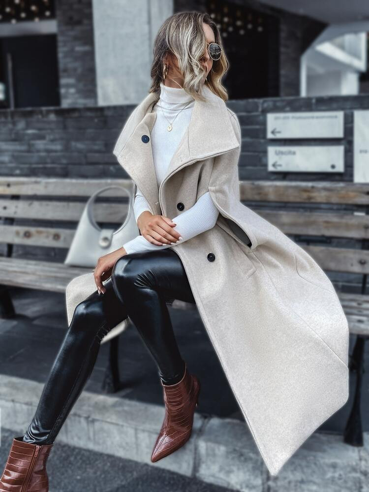 Cloak Sleeve Double Breasted Overcoat | SHEIN