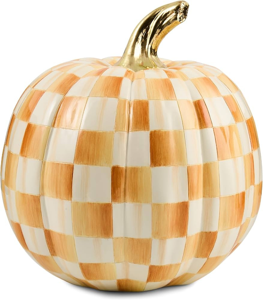 MACKENZIE-CHILDS Resin Pumpkin, Medium, Golden-Yellow-and-White Amber Check | Amazon (US)