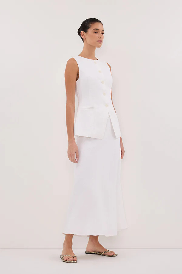 TYRA WHITE LINEN MIDI SKIRT | DISSH