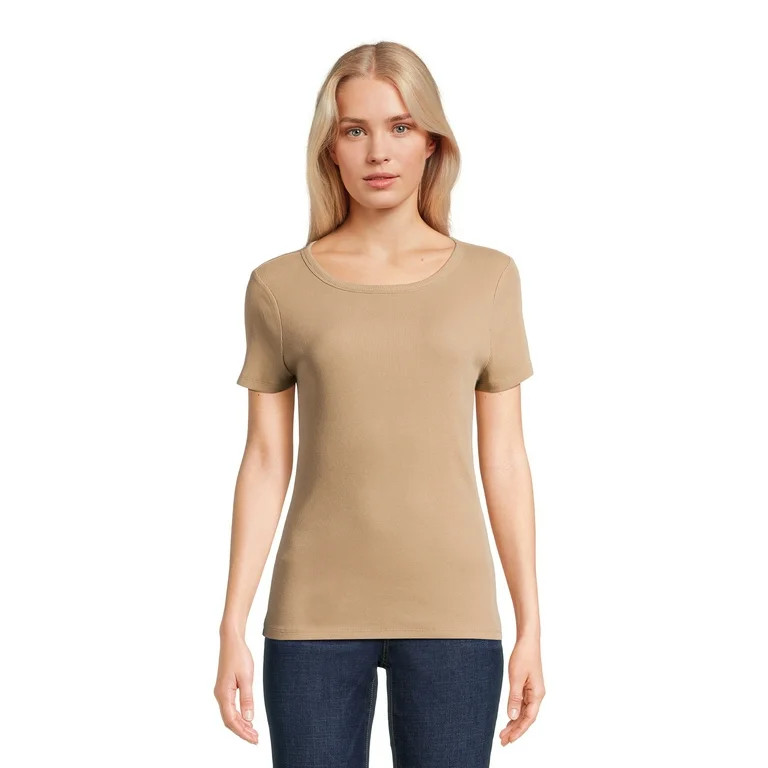 Time and Tru Women’s Rib Tee with Short Sleeves, Available in 1-Pack, Sizes XS-XXXL | Walmart (US)