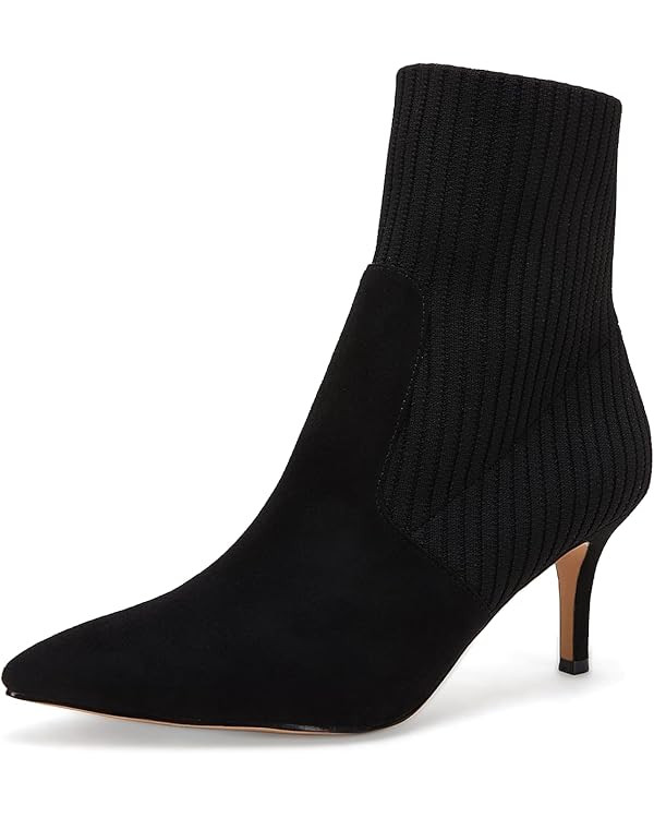 Coutgo Women's Pointed Toe Ankle Boots Stiletto Kitten Heel Knit Faux Suede Winter Sock Booties | Amazon (US)