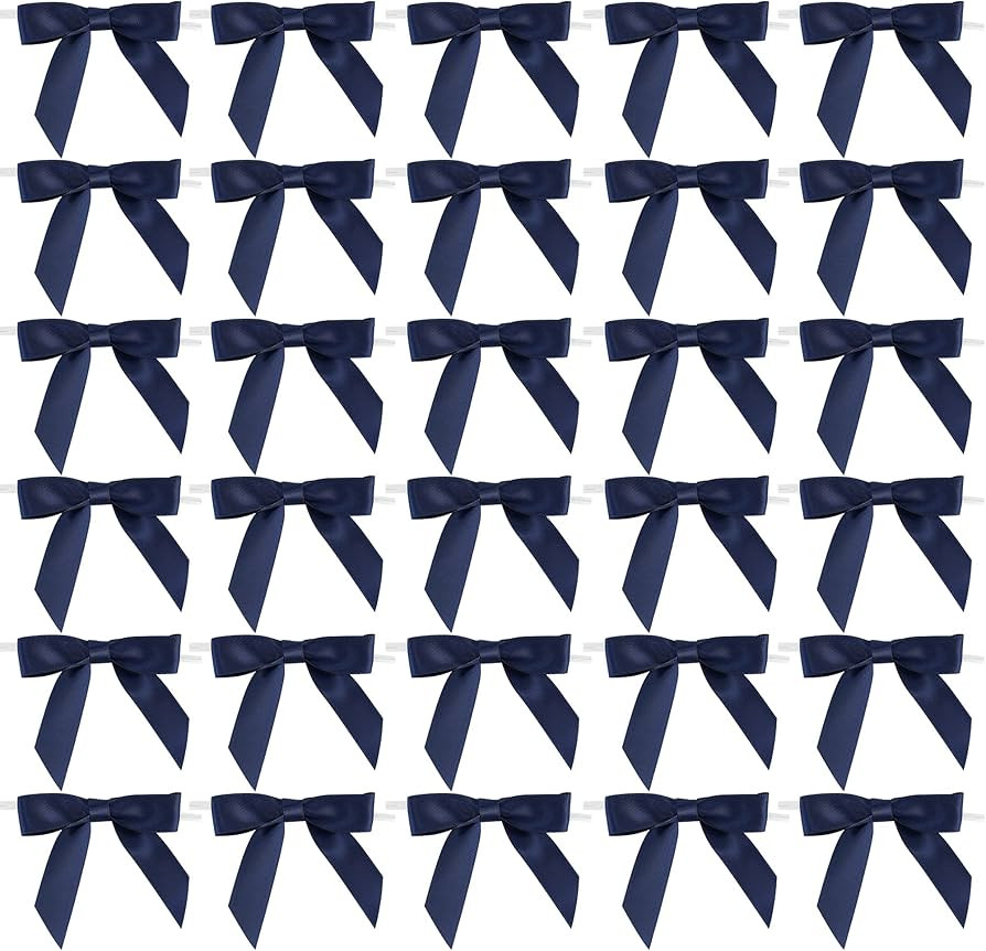 AIMUDI Navy Blue Satin Ribbon Twist Tie Bows 2.5" Pretied Bows Premade Craft Bows for Treat Bags ... | Amazon (US)