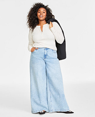 On 34th Plus Size High-Rise Wide-Leg Jeans, Created for Macy's - Macy's | Macy's