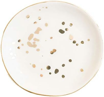 White Gold Speckled Jewelry Dish | Ceramic Circle Trinket Tray Home Decor Wedding Gift for Her Desk  | Amazon (US)