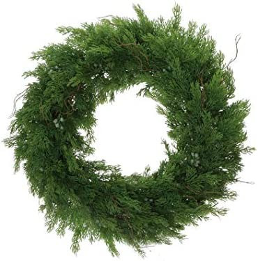 Floral Home 22"" Deluxe Juniper Wreath, Real Touch Cedar, Indoor & Outdoor Approved, Front Door C... | Amazon (US)
