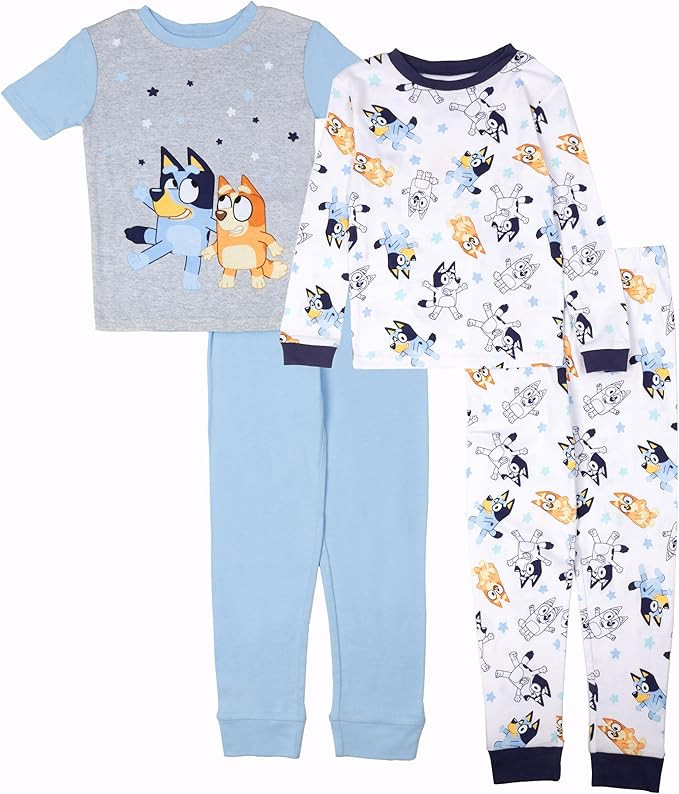 Bluey Girls' 4-piece Snug-fit Matching Short-Sleeve Cotton Pajama Set, Soft & Cute for Kids | Amazon (US)