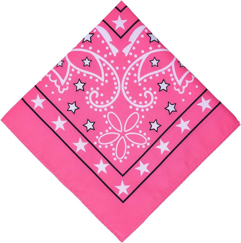 TWAYFEL Hot Pink Bandana Cowboy Cowgirl Bandanas with Star and Paisley Pattern Single Pack | Amazon (US)