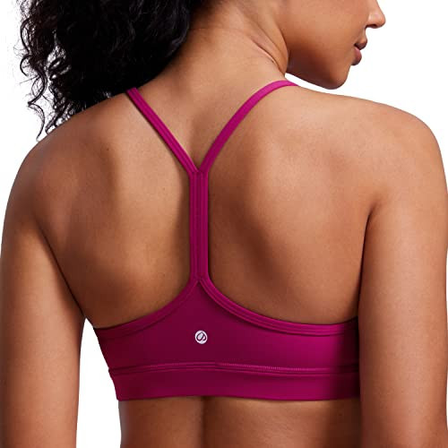 CRZ YOGA Butterluxe Womens Y Back Sports Bra - Padded Racerback Low Impact Spaghetti Thin Strap Workout Yoga Top Magenta Purple X-Large | Amazon (US)
