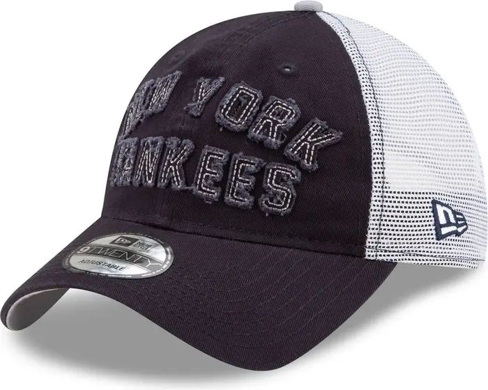 Men's New Era Navy New York Yankees Frayed Wordmark Trucker 9TWENTY Adjustable Hat | Nordstrom