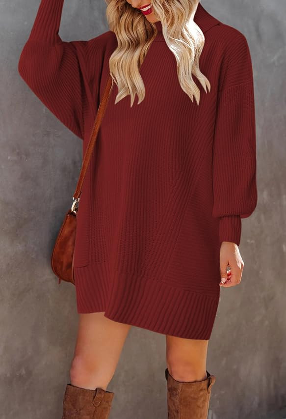GRECERELLE Women's Mock Neck Ribbed Long Sleeve Bodycon Pullover Cute Mini Sweater Dress | Amazon (US)