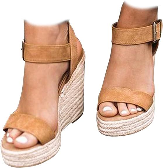 UTIKLIOU Wedge Sandals for Women Platform Sandals Open Toe Wedge Heels Casual Summer Sandals | Amazon (US)