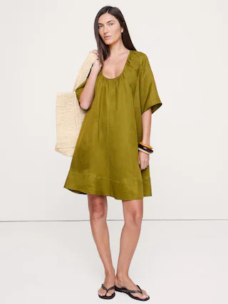 Viscose-Linen Scoop-Neck Mini Dress | Banana Republic (US)