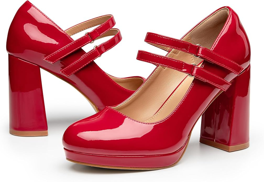 Trary Mary Jane Shoes Women Heels Platform Chunky Block High Heels with Double Strap Women's Pump... | Amazon (US)
