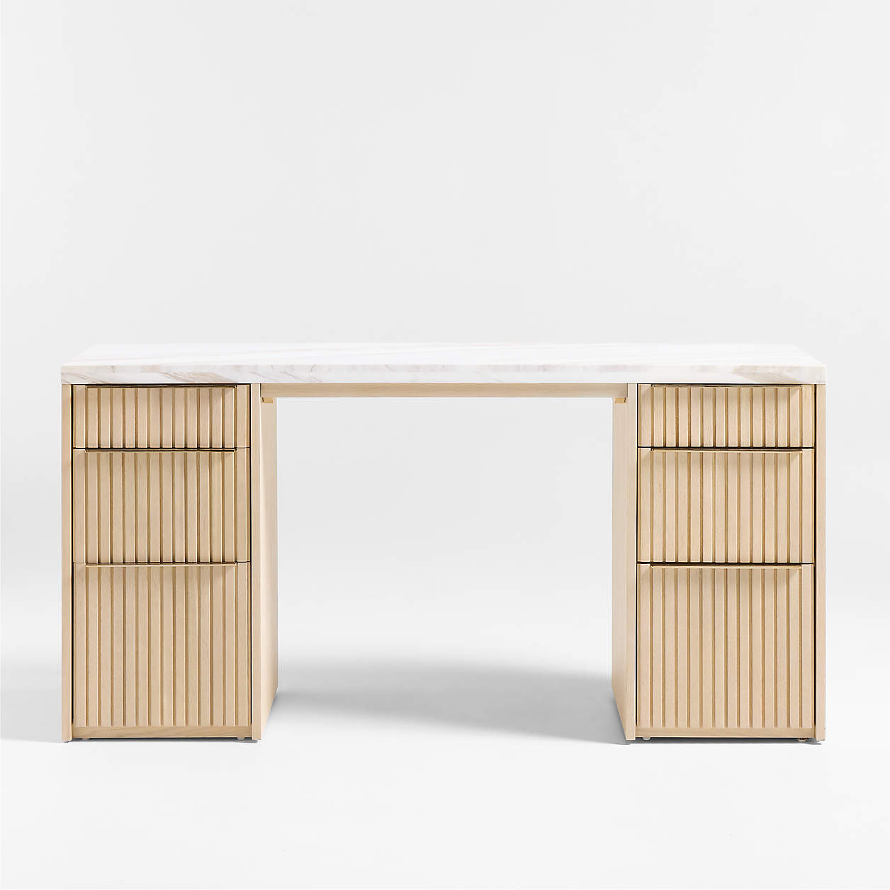 Batten 61.5" Natural Oak Wood Console Desk with White Marble Top + Reviews | Crate & Barrel | Crate & Barrel