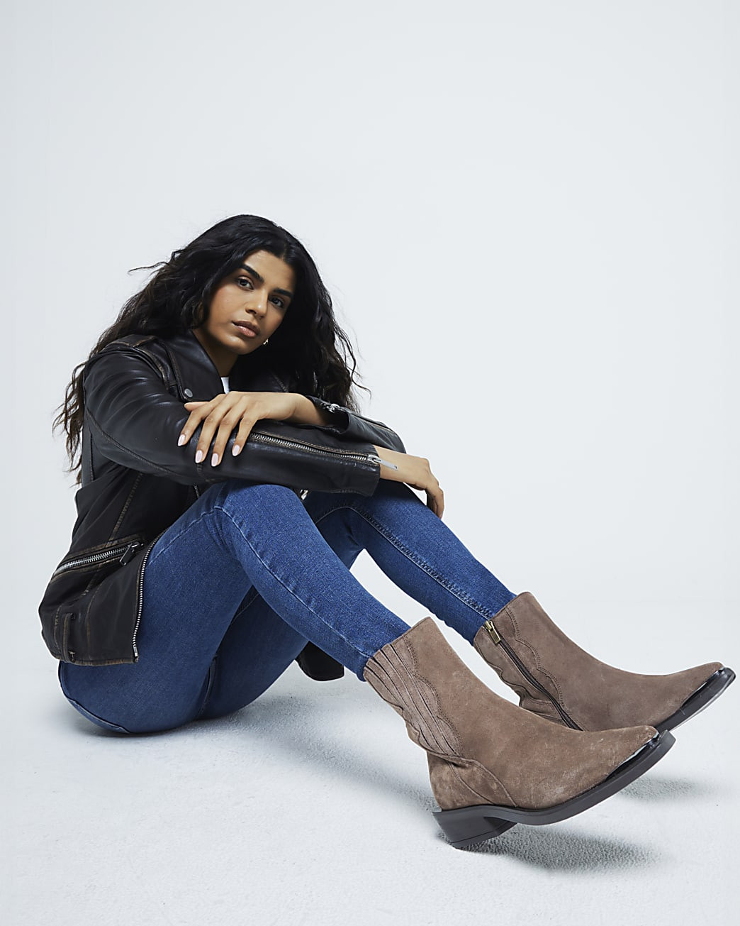 Beige Suede Western Ankle Boots | River Island UK & IE
