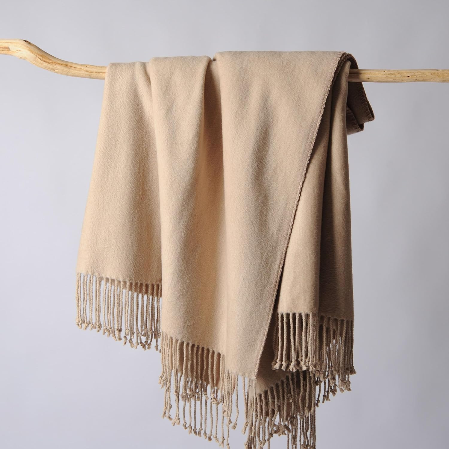 CUDDLE DREAMS Silk Throw Blanket with Hand-Knotted Fringe, Natural, Soft & Breathable (Taupe) | Amazon (US)