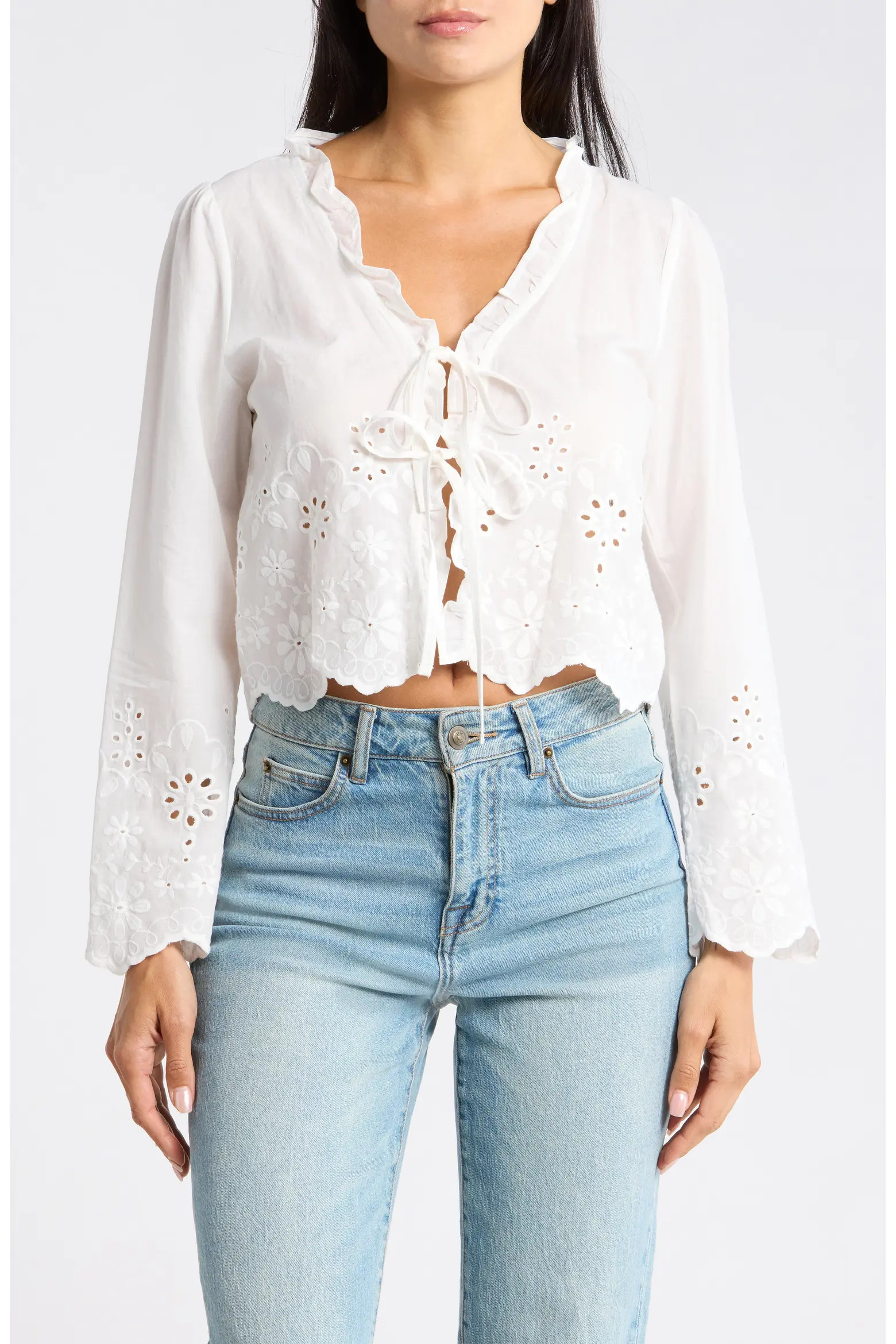 Long Sleeve Eyelet Trim Top (Women) | Nordstromrack | Nordstrom Rack