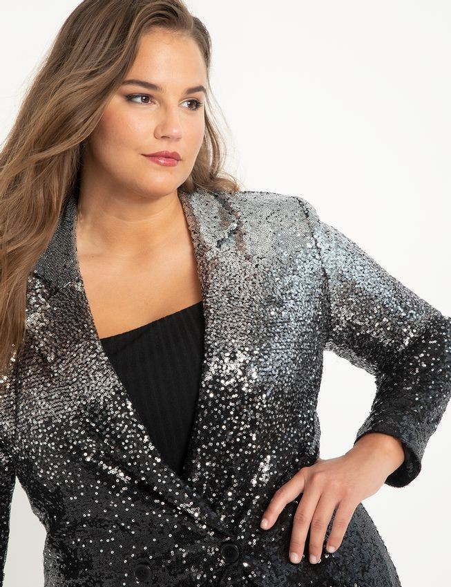Ombre Sequin Blazer - Black + Silver | Eloquii