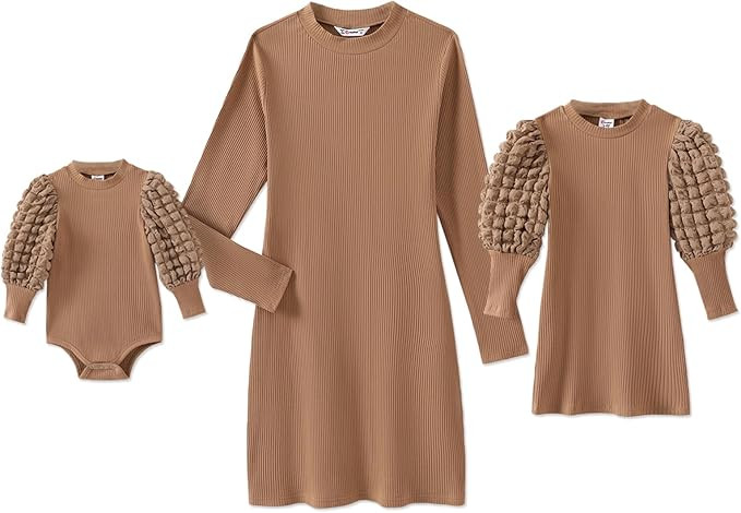 PATPAT Mommy and Me Matching Outfits Solid Letter Print Crewneck Long Sleeve Casual Women Girl Ba... | Amazon (US)