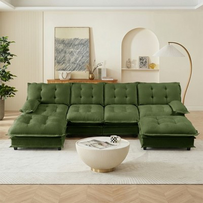 138-Inch U-Shaped Modular Sectional Cloud Couch with 2 Ottomans, 4-Seat Chenille Deep Seat Sofa with Comfy Lattice Cushion for Bedroom and Apartment | Target