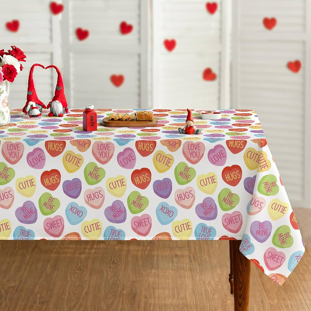 Horaldaily Valentine's Day Tablecloth 60×84 Inch Rectangle, Candy Colored Love Hearts with Words... | Amazon (US)